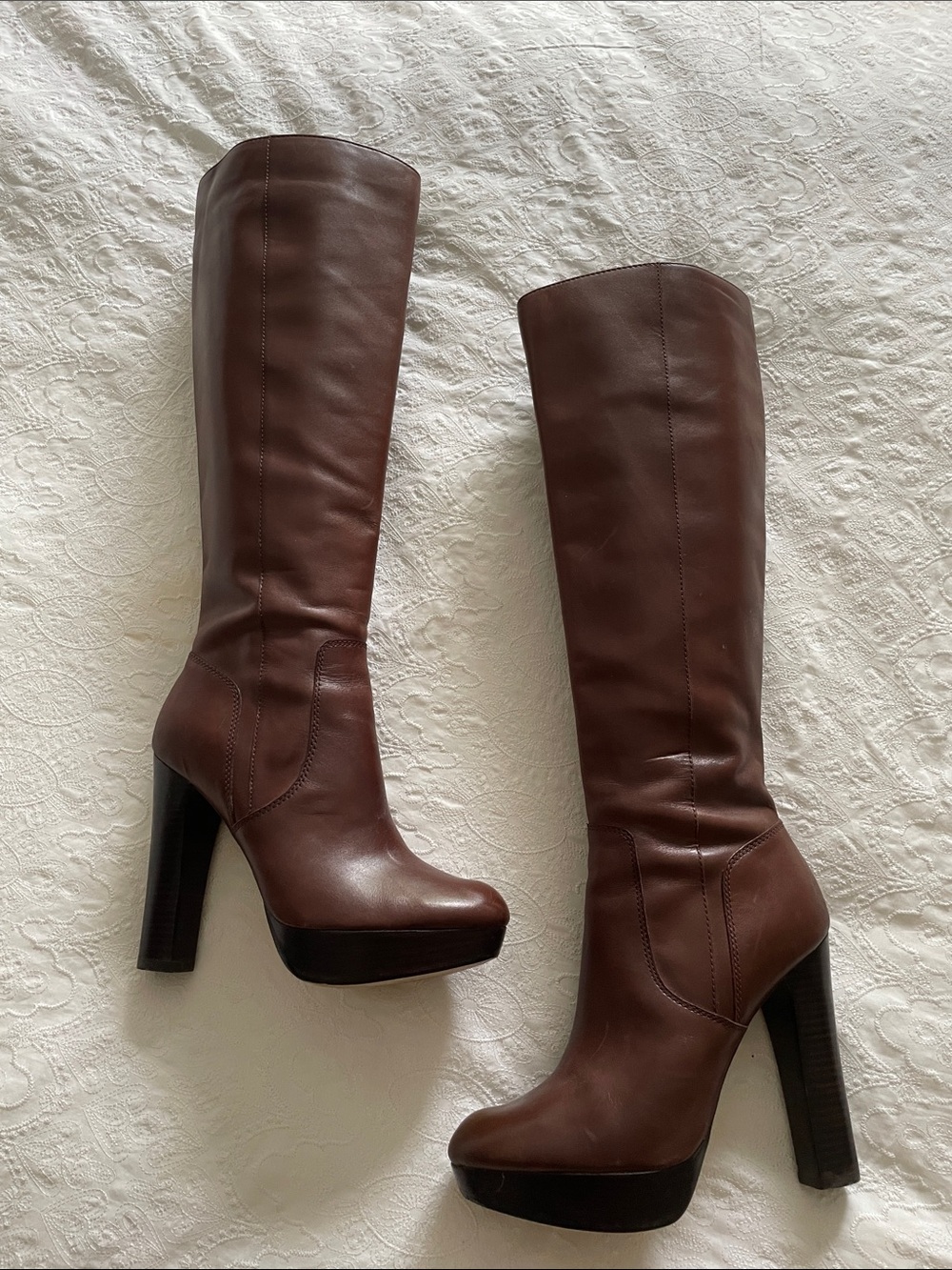 Michael Kors maroon Brown Tall Platform Lesly Boots